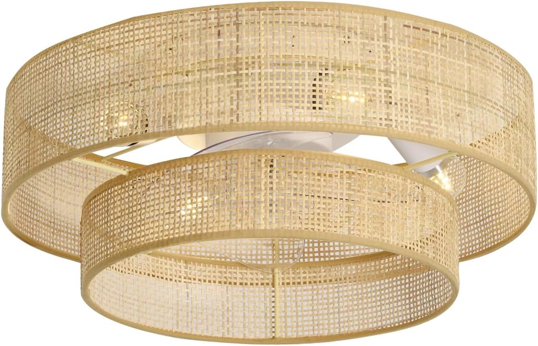 20in Boho Bamboo Caged Wicker Ceiling Fan with Lights & Remote