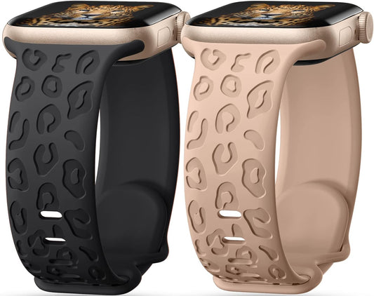Leopard Engraved Silicone Apple Watch Bands - Stylish Women's Sport Strap