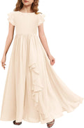 Girls Lace Flower Maxi Dress Ruffle Sleeve A-Line Flowy Junior