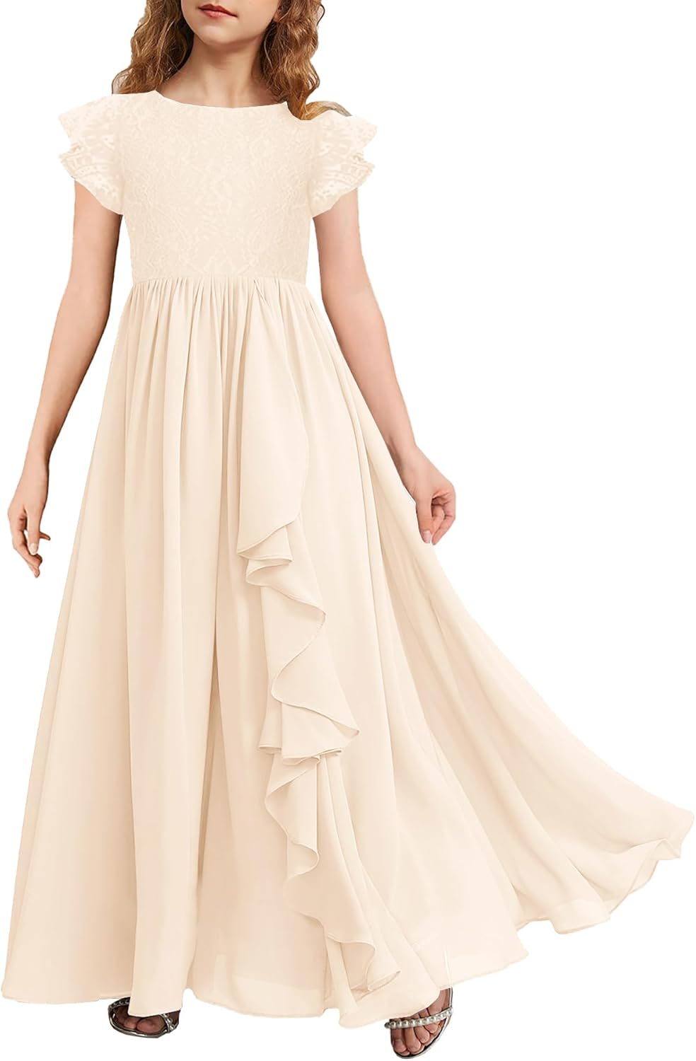 Girls Lace Flower Maxi Dress for Junior Bridesmaid Events