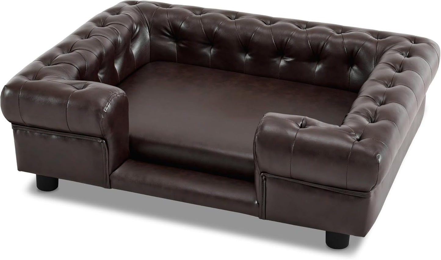 MCombo Faux Leather Dog Couch for Medium Dogs - Elegant Design