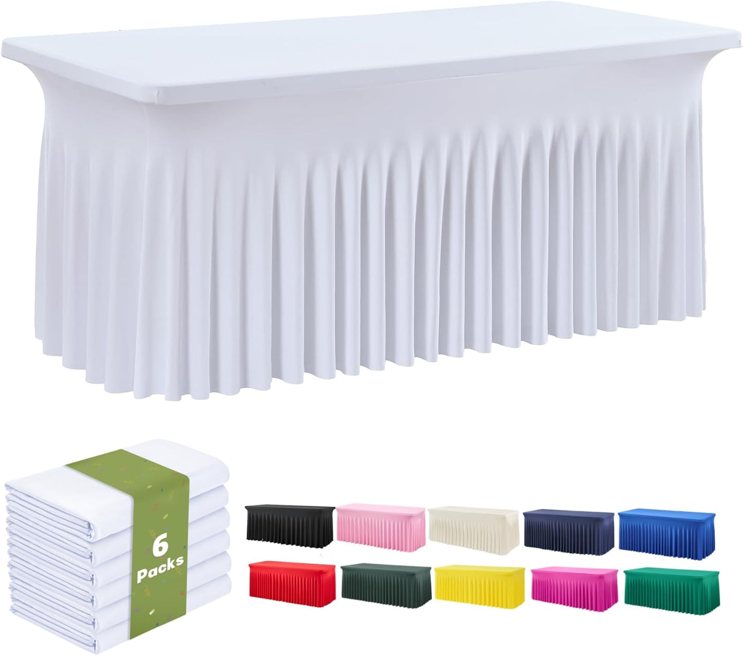 Elegant 6 Pack White Spandex Table Covers for 6 Foot Tables