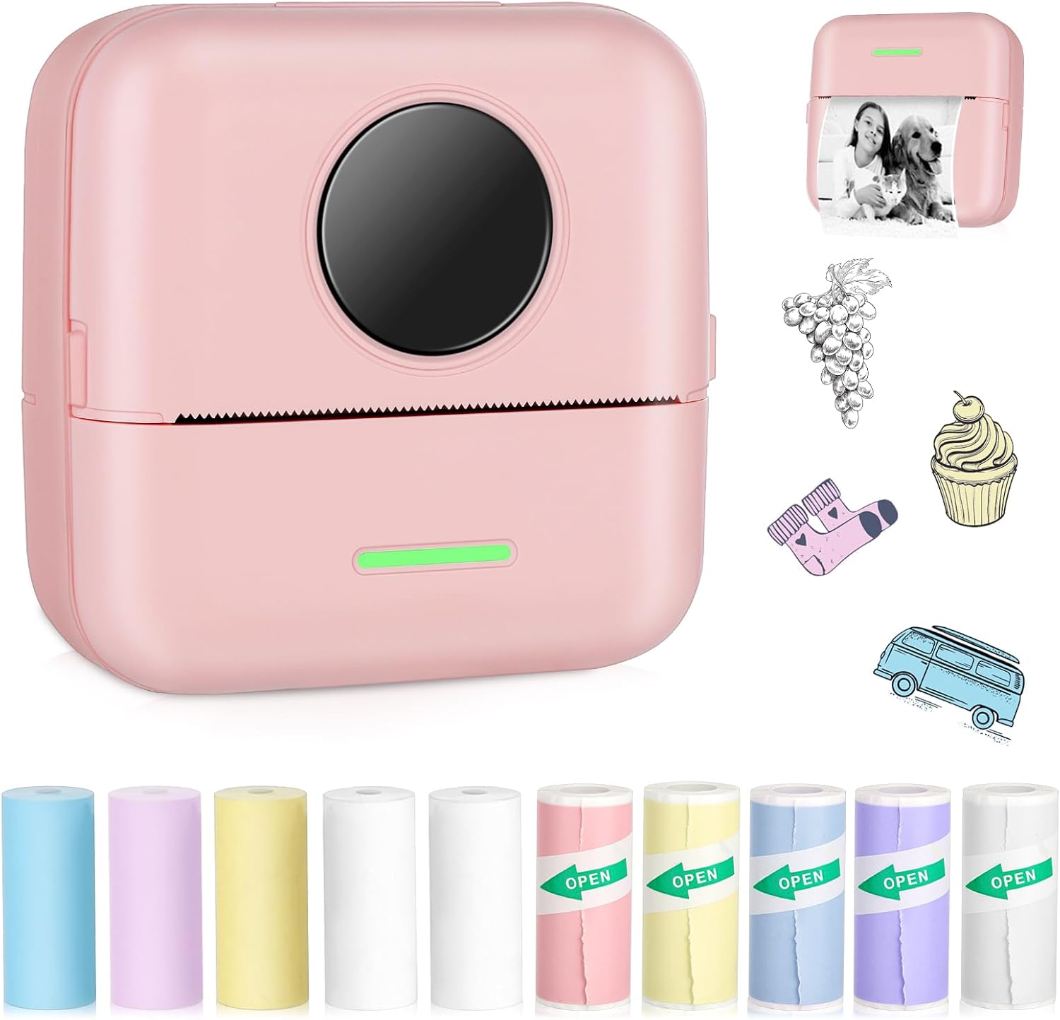 ST-CARE Mini Bluetooth Printer - Portable Thermal with 5 Paper Rolls