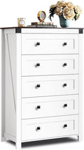 Farmhouse White Dresser 5 Drawer Chest - Tall Storage Organizer