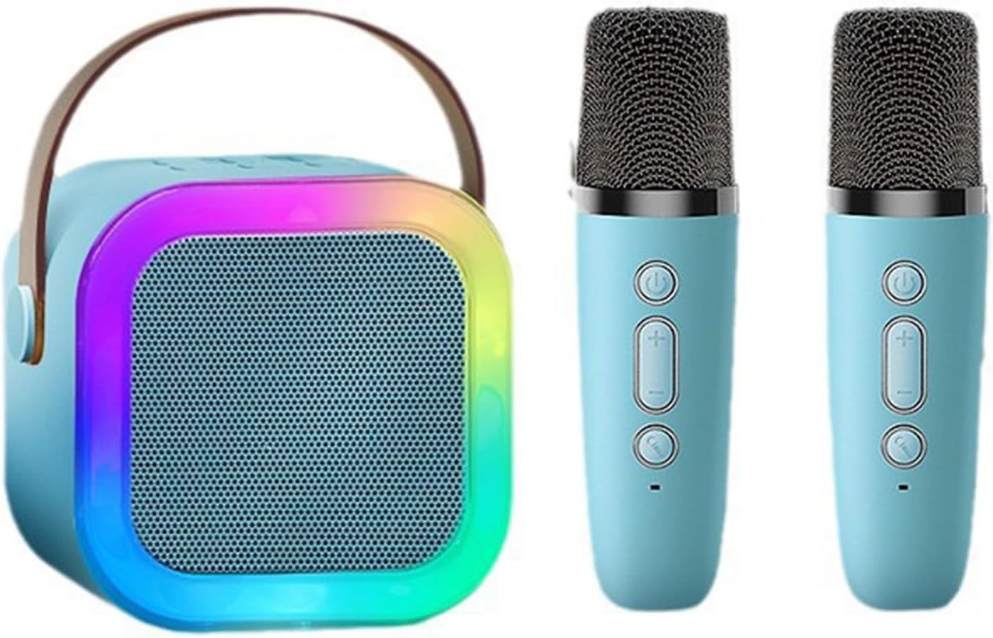 Portable Kids Karaoke with Wireless Mics - 18 Songs - Birthday Blue Pink