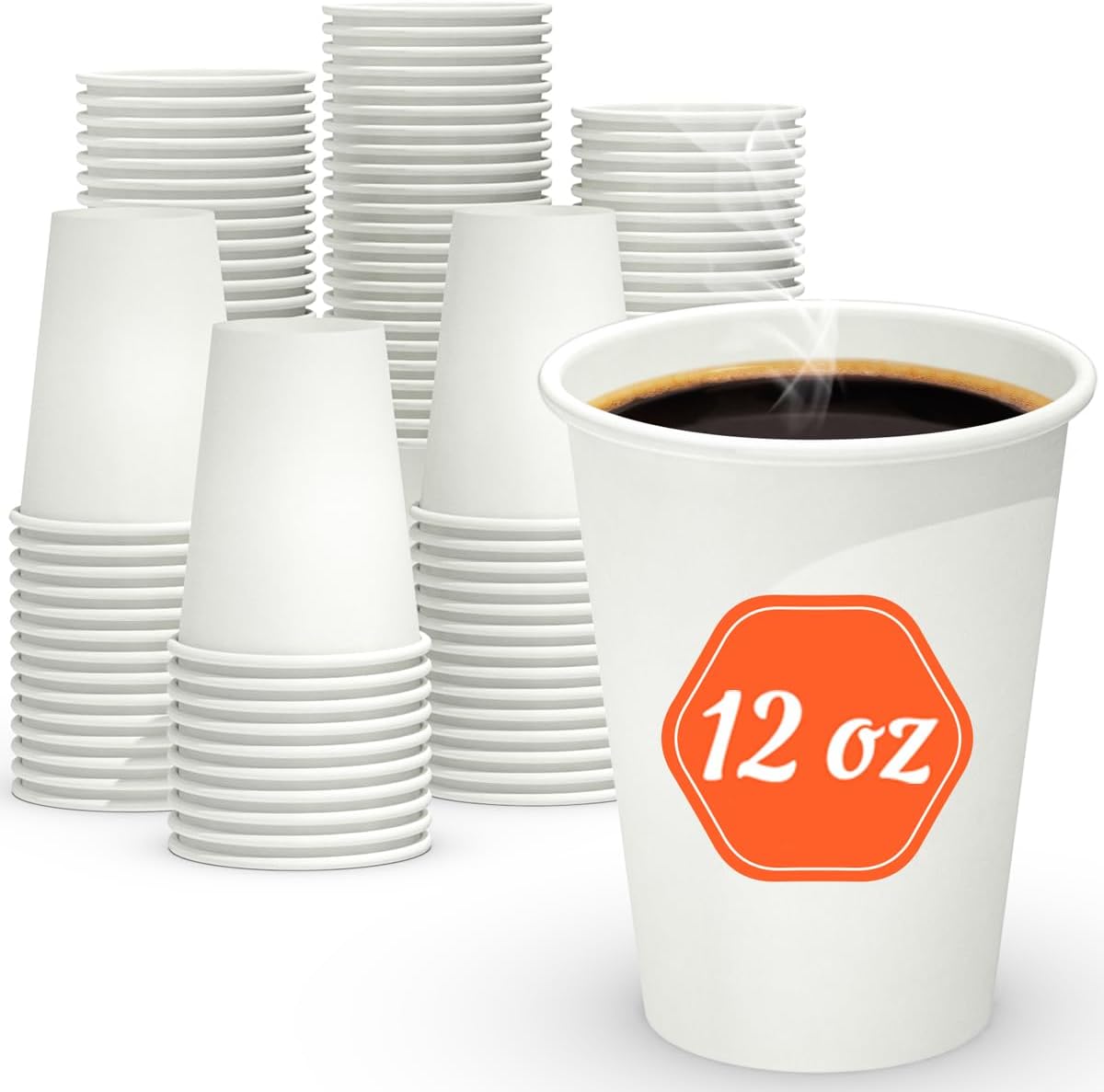200 Count 12 oz Disposable Coffee Cups for Hot and Cold Drinks