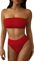 Pink Queen Women's Ribbed High Waisted Bikini Set - Hot Pink Strapless