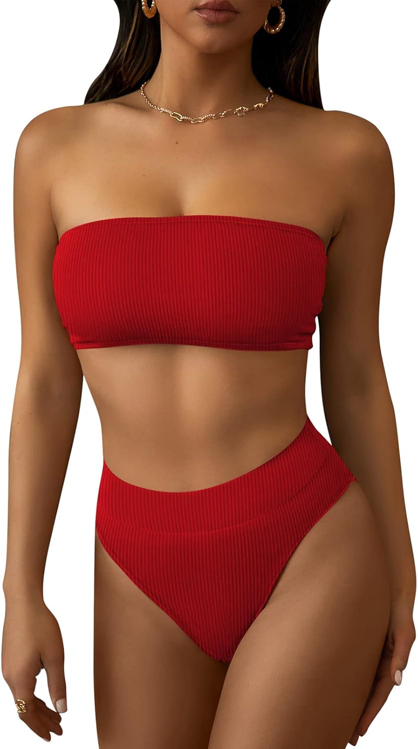 Pink Queen Women's Ribbed High Waisted Bikini Set for Summer