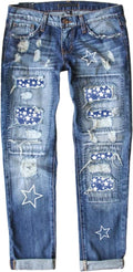Astylish Womens Plaid Patch Ripped Boyfriend Distressed (Style S635)