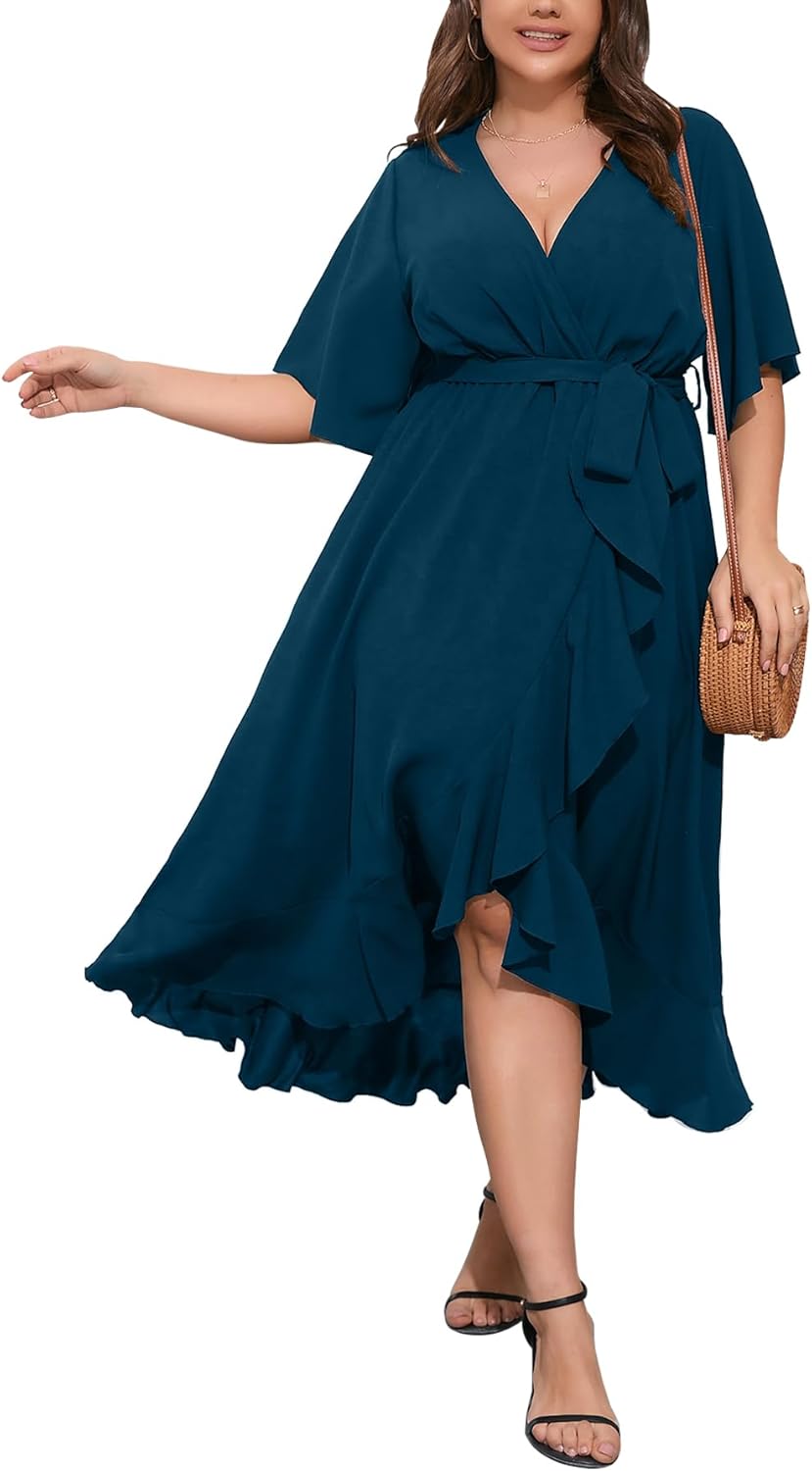 SCOMCHIC Plus Size Maxi Dress for Women with Ruffle Design
