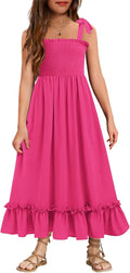 Girls Smocked Maxi Dress Boho Beach Casual - Comfortable Summer Fit