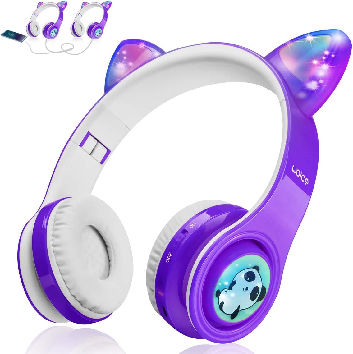 Woice Kids Bluetooth Headphones - Safe Volume, LED Lights, Music Sharing