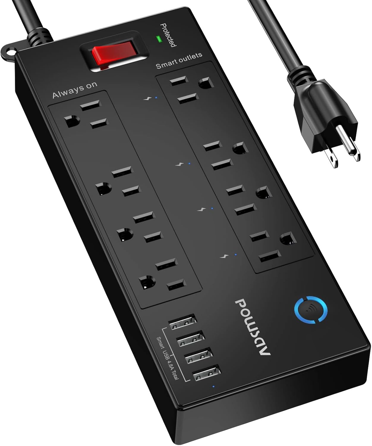 POWSAV 6Ft WiFi Surge Protector w/ 8 Outlets, 4 USB - Alexa & Google Home Ready