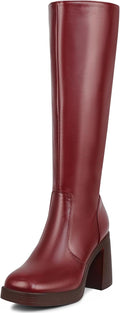 Black Leather Platform Boots for Women Square Toe - Chunky Heel