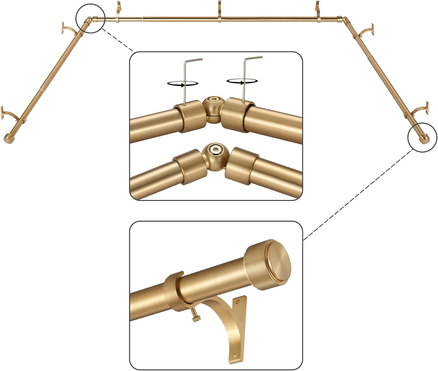Adjustable Warm Gold Curtain Rod Set - Mayrhyme