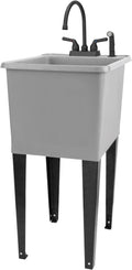 Grey Space Saver Utility Sink - Narrow Laundry Tub with Faucet