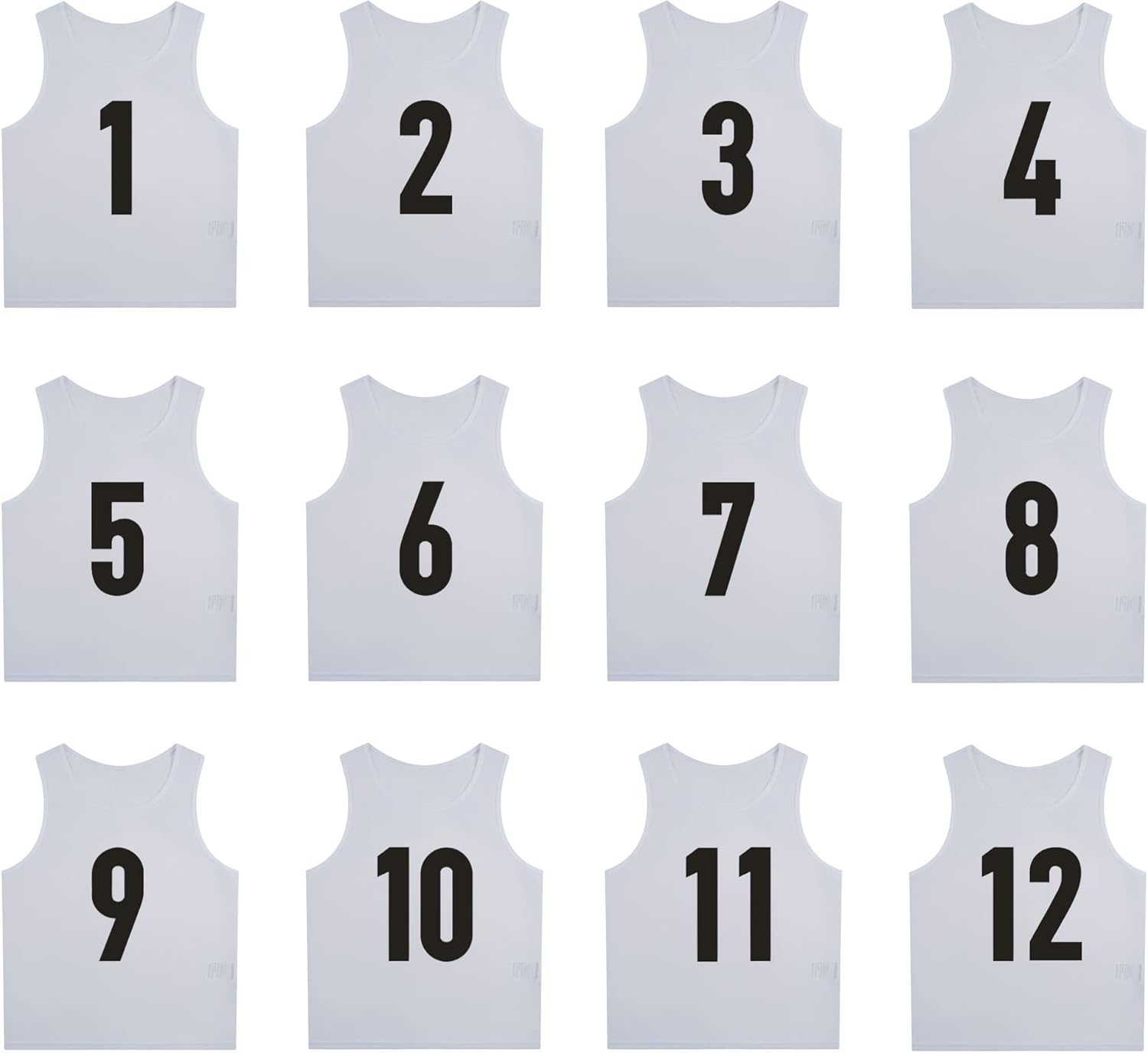 12 Pack Numbered Pinnies for Basketball, Soccer, and Football