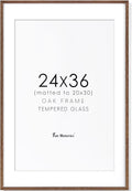 24x36 Picture Frame Solid Oak Wood Poster Frame - Tempered Glass