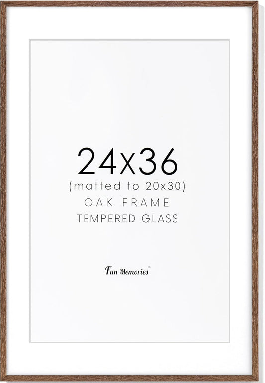 24x36 Picture Frame - Solid Oak Wood with Tempered Glass Finish