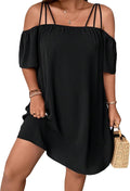 SOLY HUX Women's Plus Size Off Shoulder Short Sleeve Tunic Dress