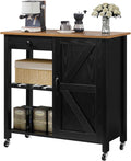 Farmhouse Rolling Kitchen Island - Wine Rack, Barn Door Cabinet