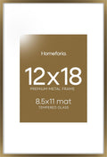 12x18 Bronze Picture Frame with Mat - Designer Look, Tempered Glass