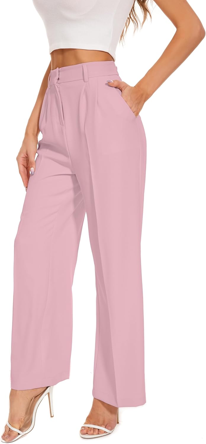 FUNYYZO Wide Leg Pants for Women - High Elastic Waist Trousers