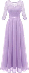 Women Long Sleeve Lace Formal Party Dress - Elegant A-Line Maxi