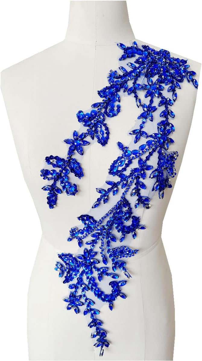 Handmade Shining Acrylic Rhinestones Lace Applique Trim Patches