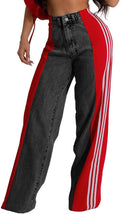 Womens High Waisted Wide Leg Patchwork Jeans - Comfortable Stretch 90%