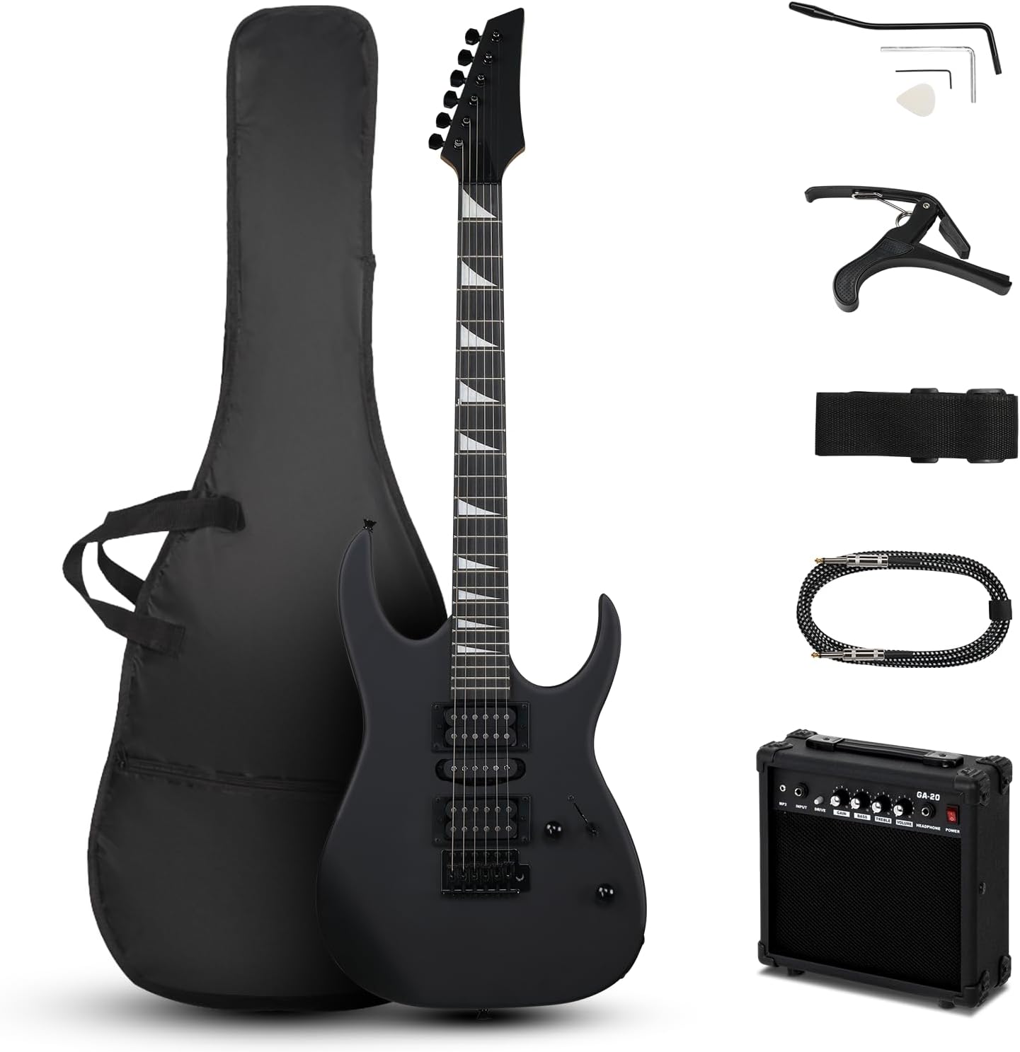 Ktaxon Electric Guitar Kit: Full Size 39'' for Beginners & Pros - 20W Amp, Accessories - Matte Black