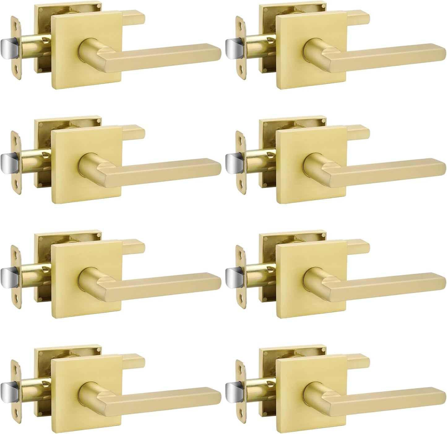 Gold Passage Door Handles for Hallways & Closets - 8 Pack