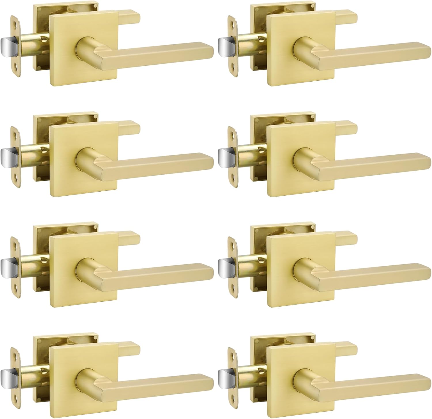Gold Passage Door Handles for Hallways & Closets - 8 Pack