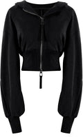 Cropped Hoodie Women Zip Up - Lightweight Textured Crop Jacket