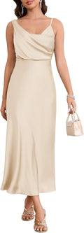 Women's Satin Cowl Neck Midi Dress - Elegant Summer Cocktail
