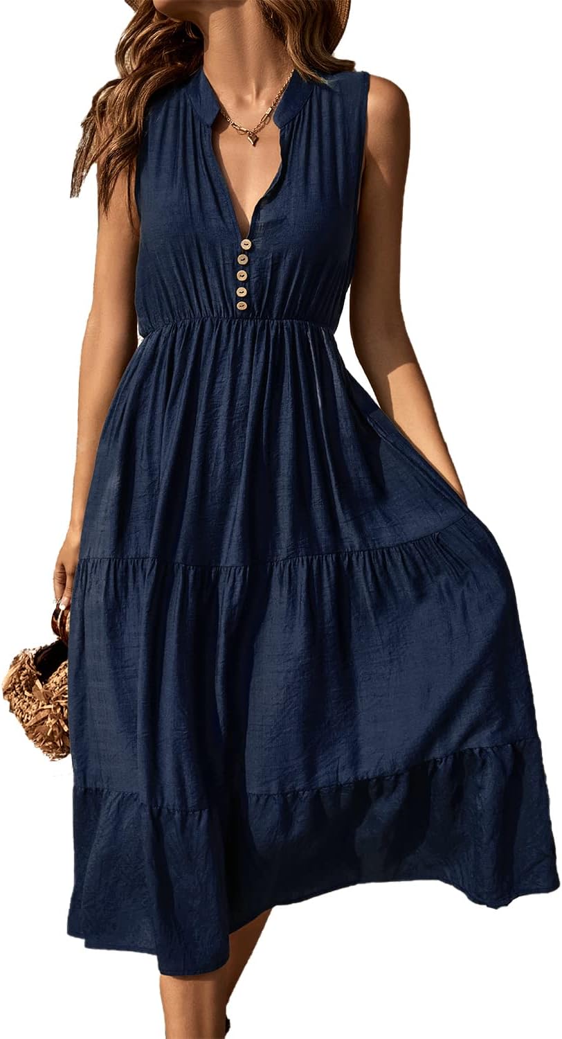 Brovave Womens Summer Sleeveless Shirt Dress for Casual Style