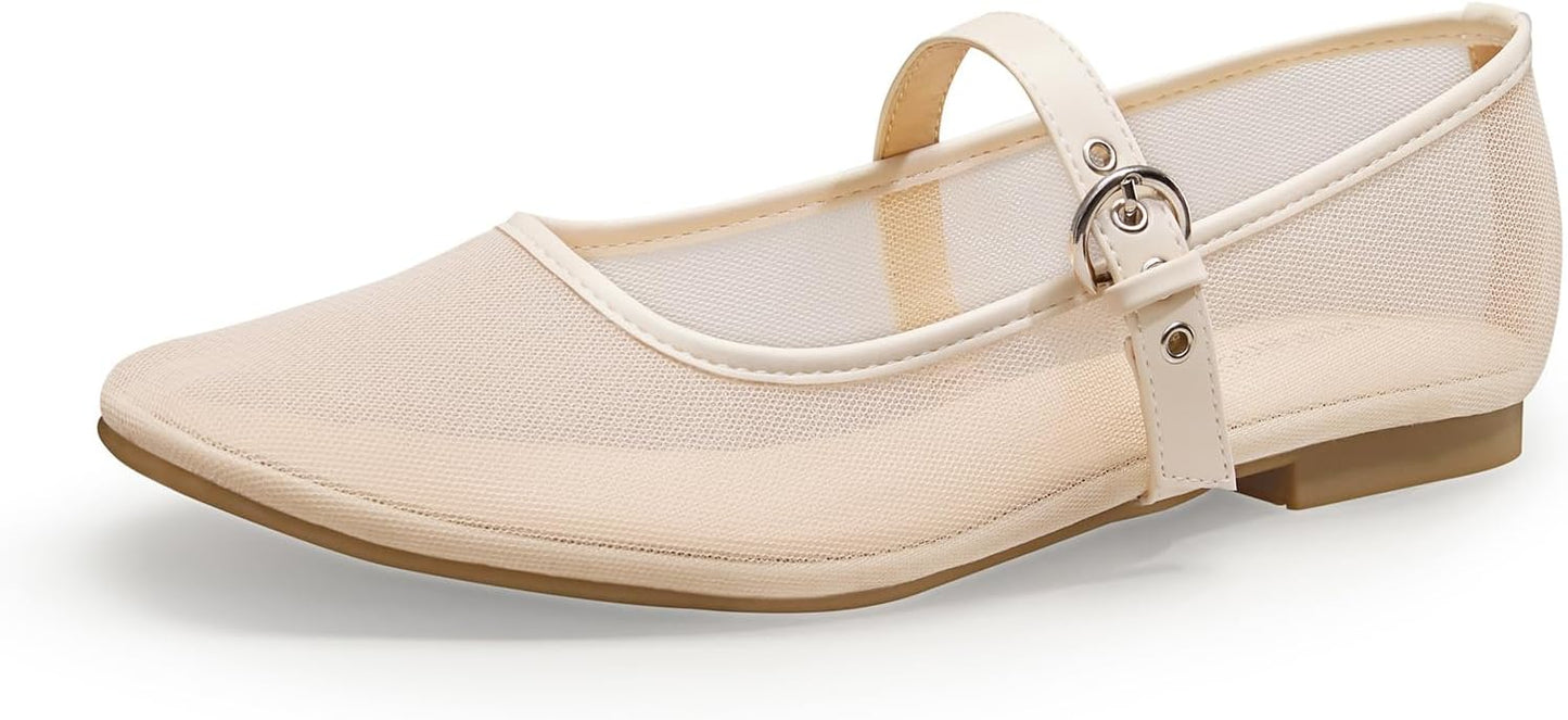 Leopard Flats for Women - Stylish Mesh Ballet Mary Jane Shoes