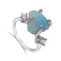 Real Raw Crystal Ring Birthstone sterling silver Larimar - Natural