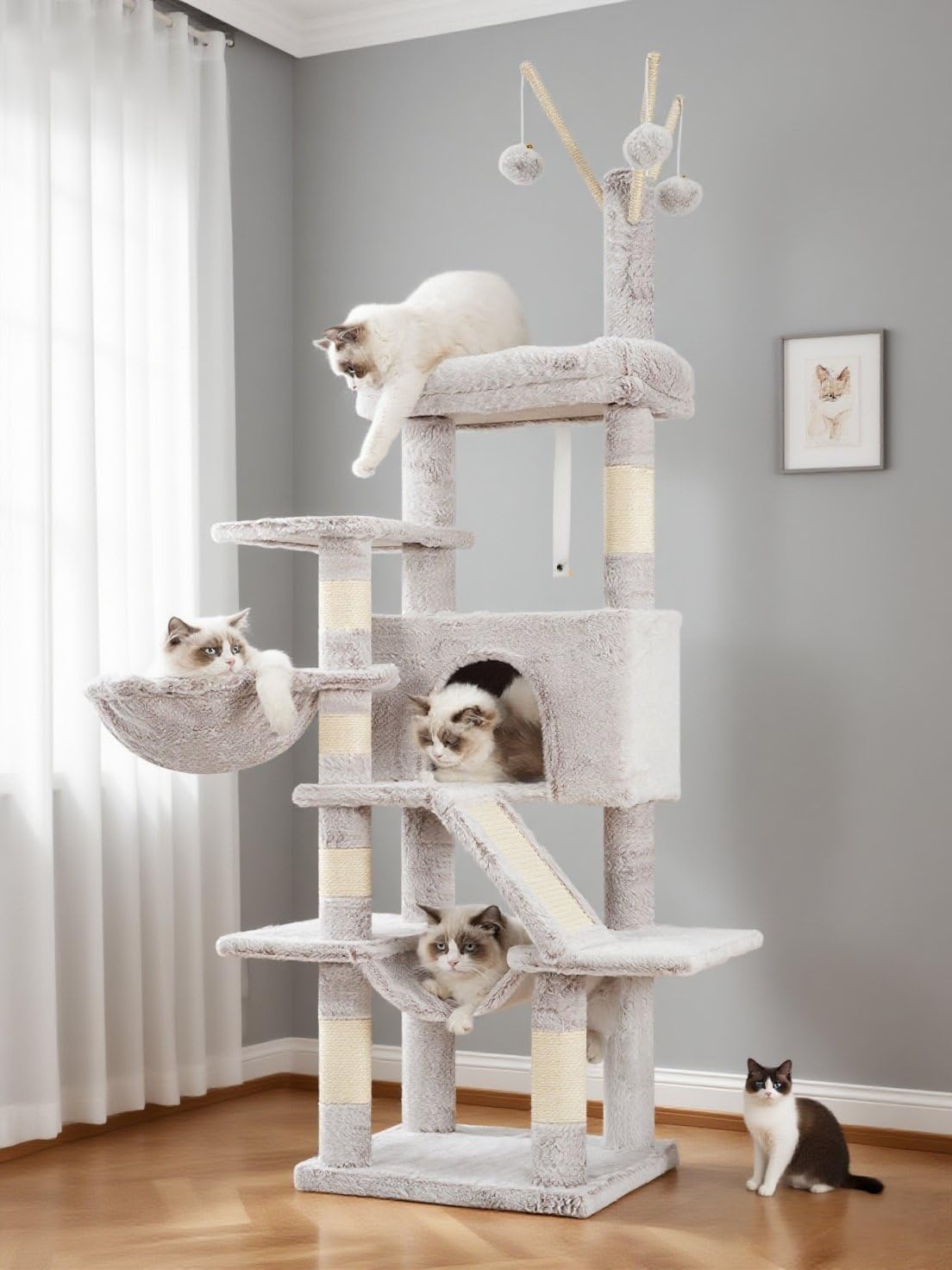 Multi-Level Cat Tower with Hammock and Scratching Post for Cats