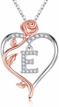Rose Heart Initial Necklace - Sterling Silver Rose Heart Pendant Iefil
