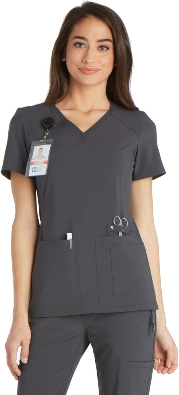 Iflex Scrubs for Women V-Neck Top with Stretchy Knit Side Panels
