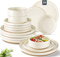AmorArc Handpainted Ceramic Dinnerware Set for 8 - 24 Pieces Rustic