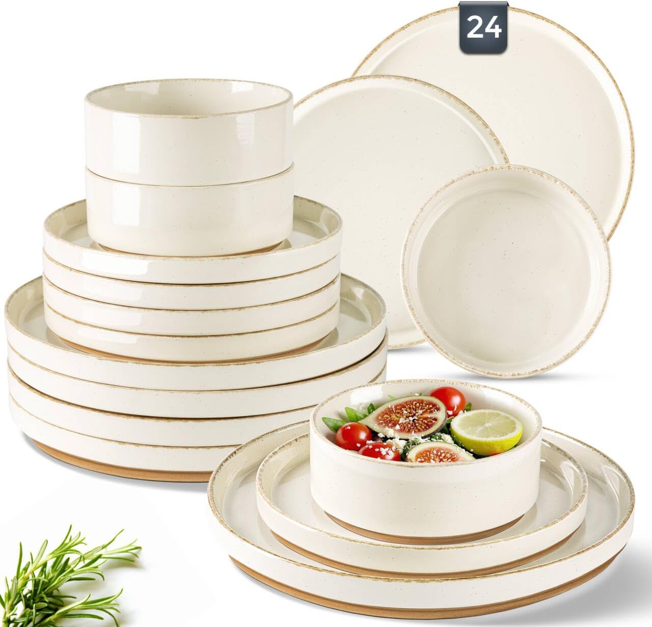 AmorArc Ceramic Dinnerware Set for 8 - Rustic Charm & Safety