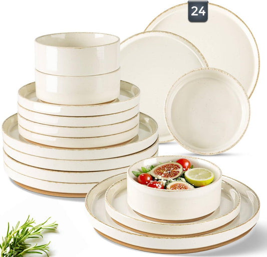 AmorArc Ceramic Dinnerware Set for 8 - Rustic Charm & Safety