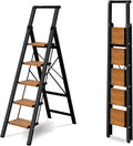 5 Step Ladder Lightweight Folding Step Stool - Stable Wide Pedals
