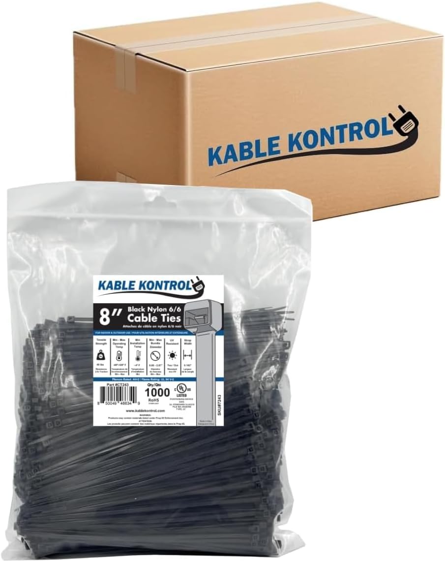 Kable Kontrol 8 Inch Black Cable Zip Ties for All Uses