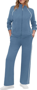 Women's 2 Piece Lounge Set Full Zip Sweatsuit - Comfortable Wide Leg