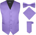 Satin Men's 4 Piece Vest Set with Bow Tie, Neck Tie & Hankie