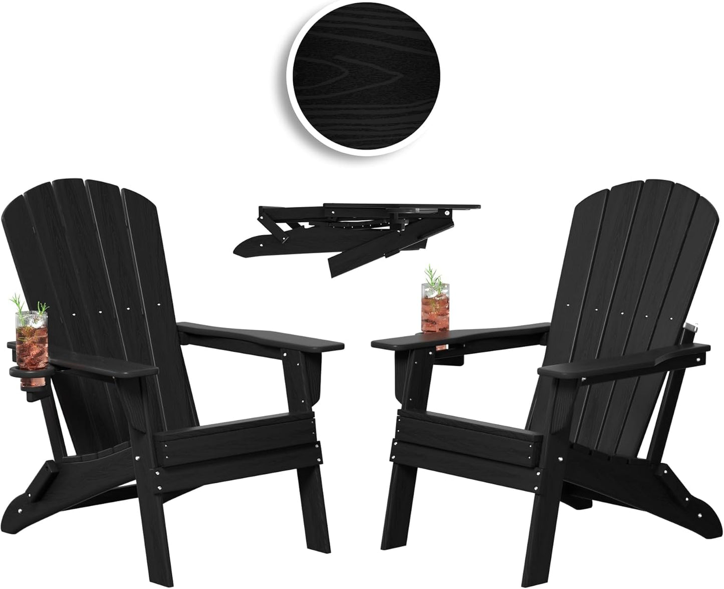 Folding Adirondack Chair Set of 2 with Cup Holders for Comfort