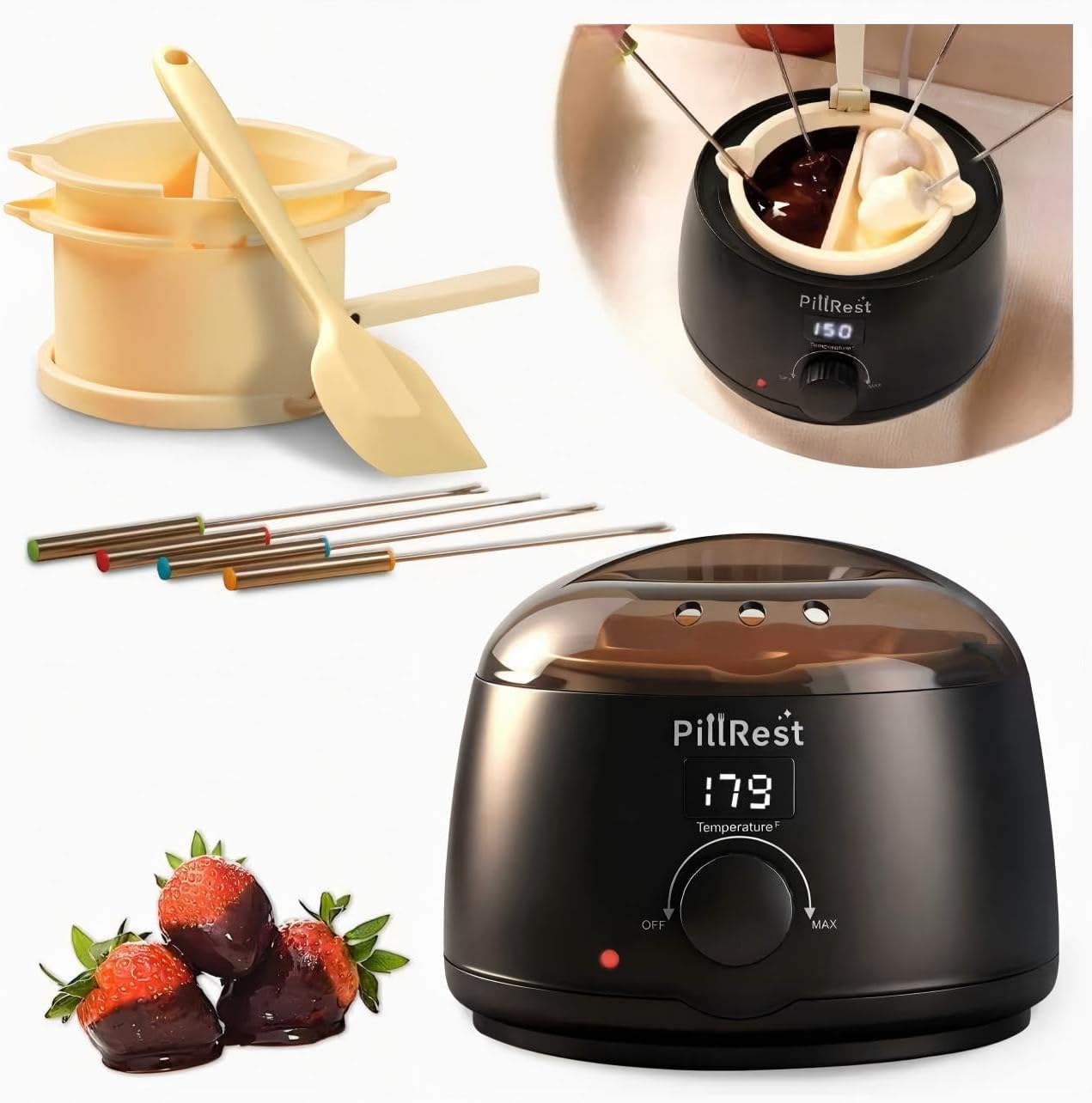 Chocolate Melting Pot with Dual Bowls for Perfect Fondue Fun